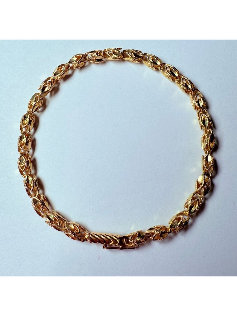 14k Solid Yellow Gold Turkish Diamond Etched Rope Chain 3.5mm Wide Bracelet 6.5"
